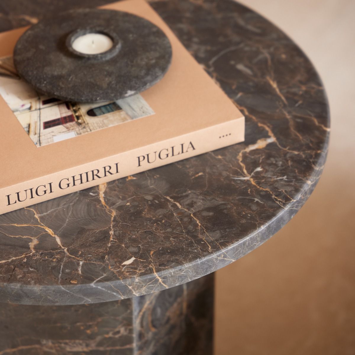 Naxos Round Side Table In Marron Marble – FTG, view 4