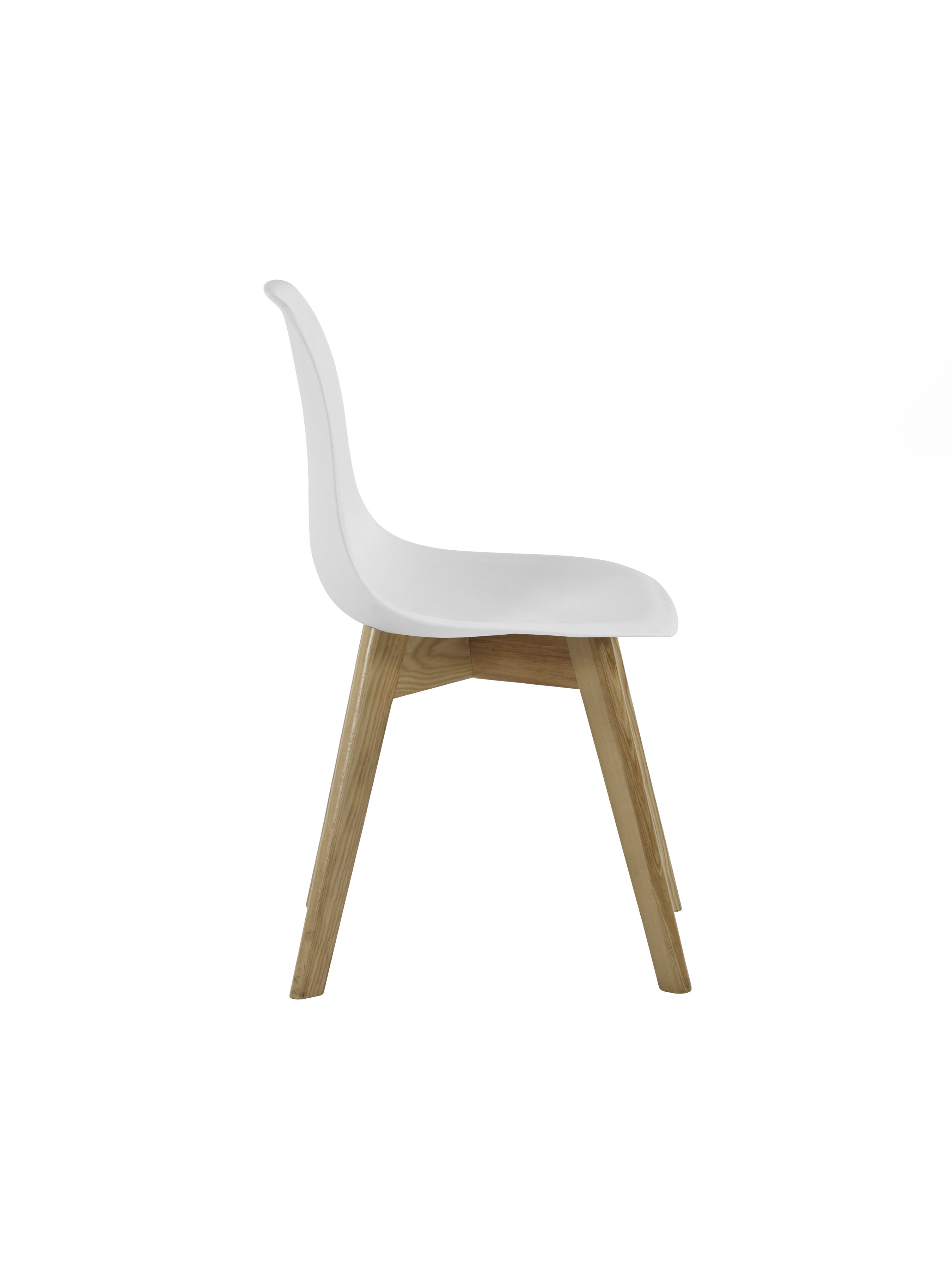 Set of 2 Agatha White Plastic Dining Chairs with Wooden Legs