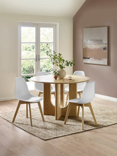 Set of 2 Agatha White Plastic Dining Chairs with Wooden Legs