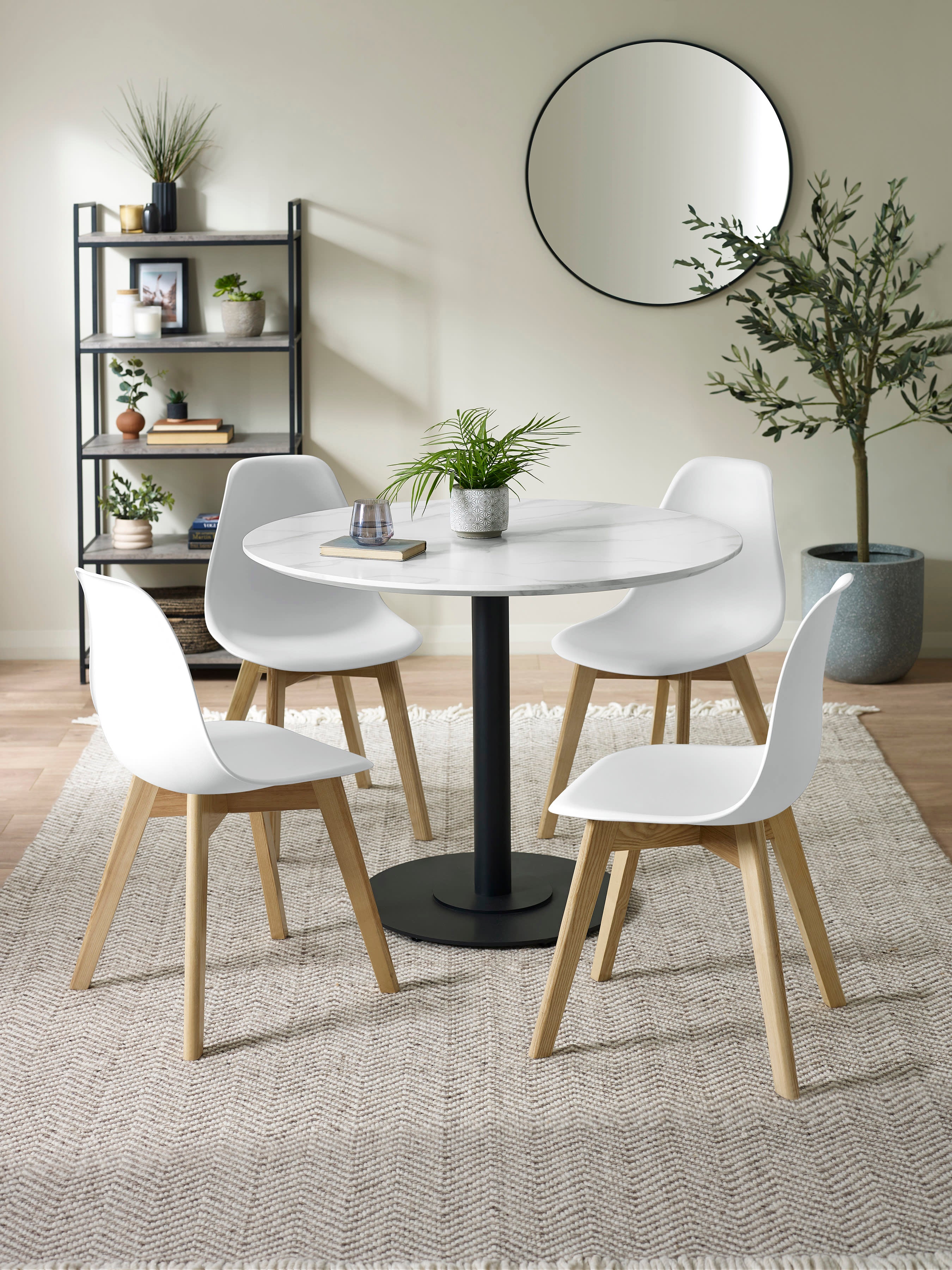 Set of 2 Agatha White Plastic Dining Chairs with Wooden Legs