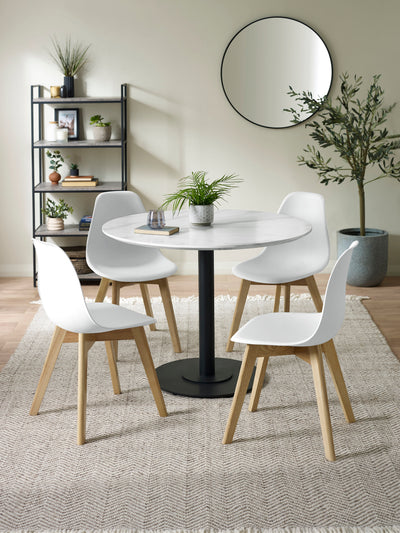 Set of 2 Agatha White Plastic Dining Chairs with Wooden Legs