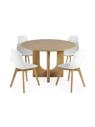 Set of 2 Agatha White Plastic Dining Chairs with Wooden Legs