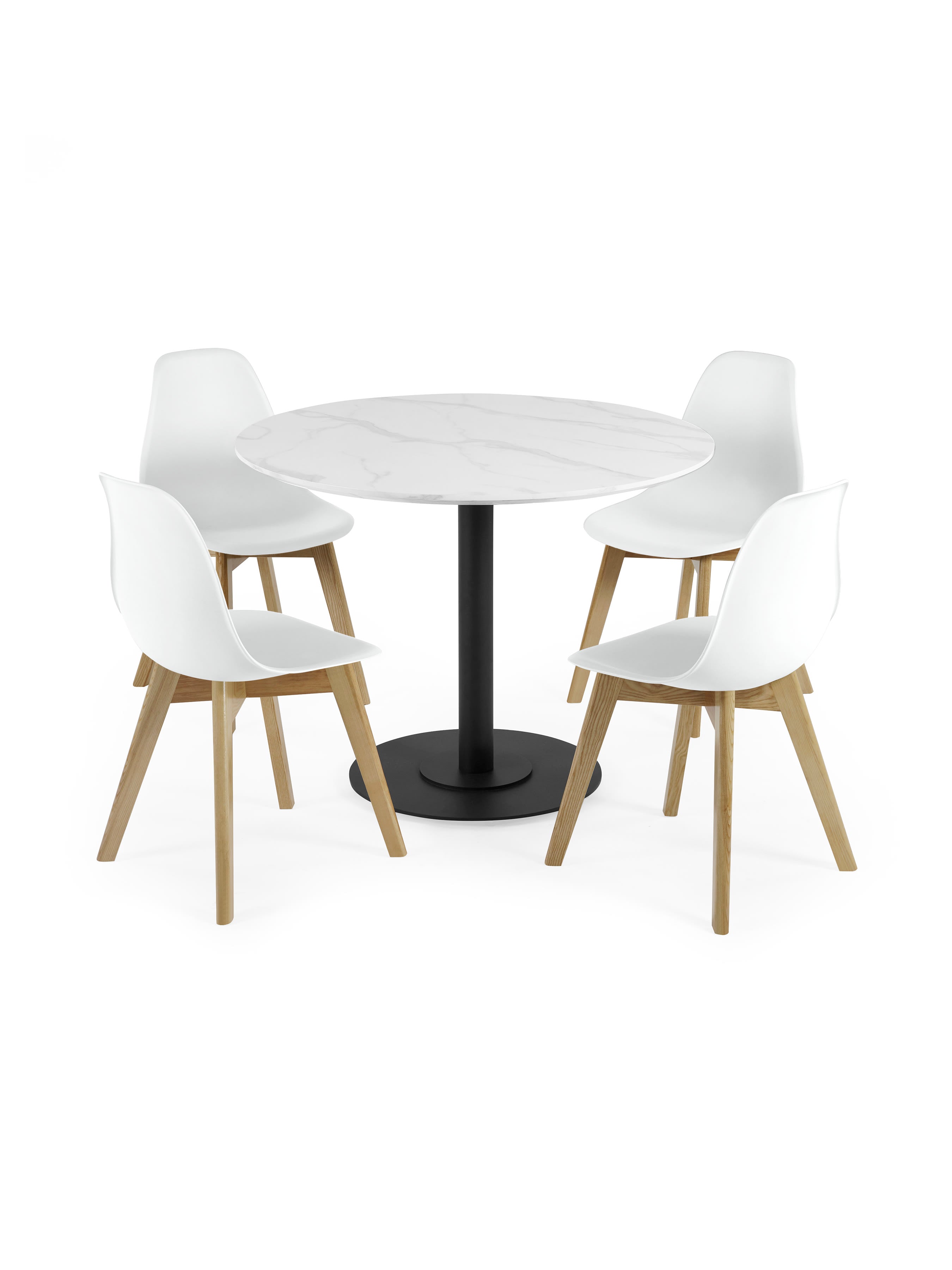 Set of 2 Agatha White Plastic Dining Chairs with Wooden Legs