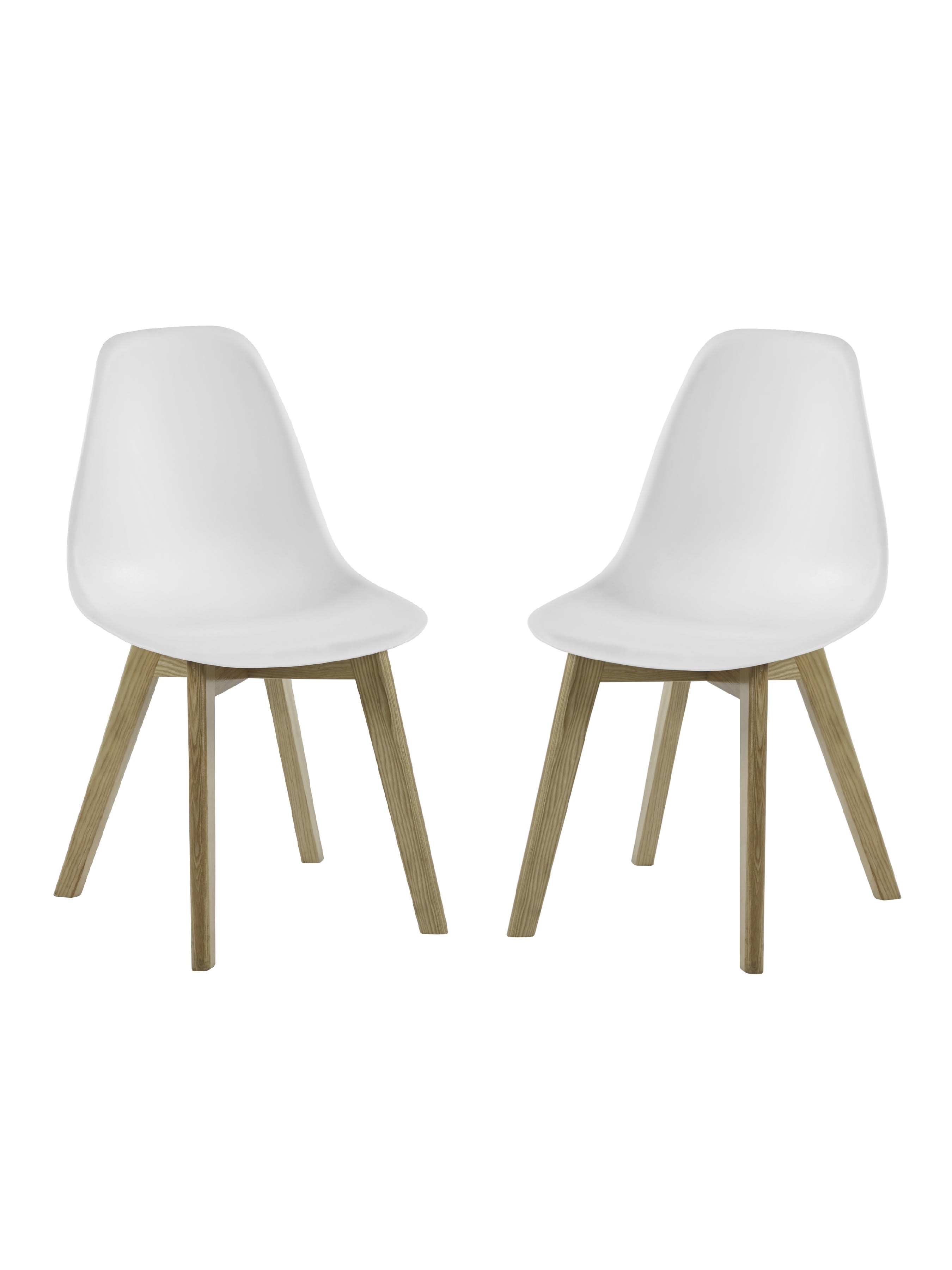 Set of 2 Agatha White Plastic Dining Chairs with Wooden Legs
