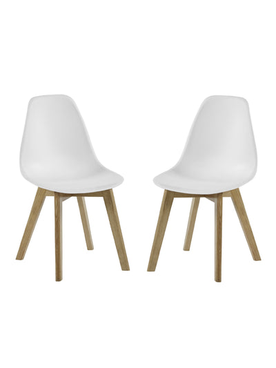 Set of 2 Agatha White Plastic Dining Chairs with Wooden Legs