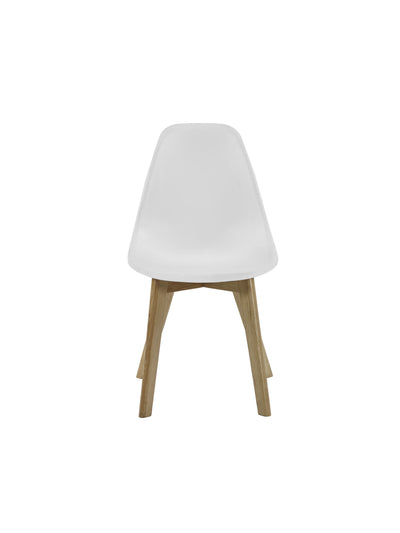 Set of 2 Agatha White Plastic Dining Chairs with Wooden Legs