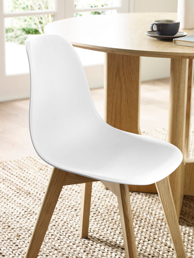 Set of 2 Agatha White Plastic Dining Chairs with Wooden Legs