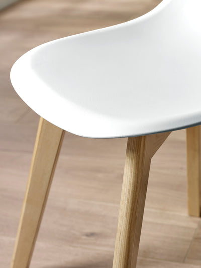 Set of 2 Agatha White Plastic Dining Chairs with Wooden Legs