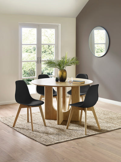 Set of 2 Agatha Black Plastic Dining Chairs with Wooden Legs