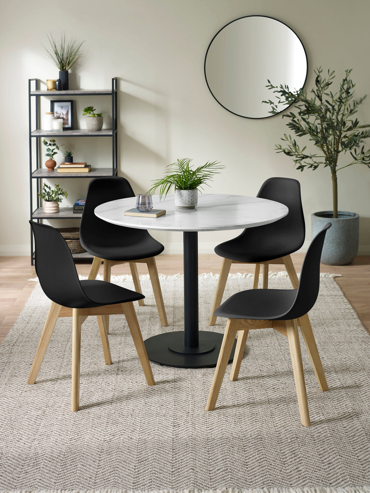 Set of 2 Agatha Black Plastic Dining Chairs with Wooden Legs