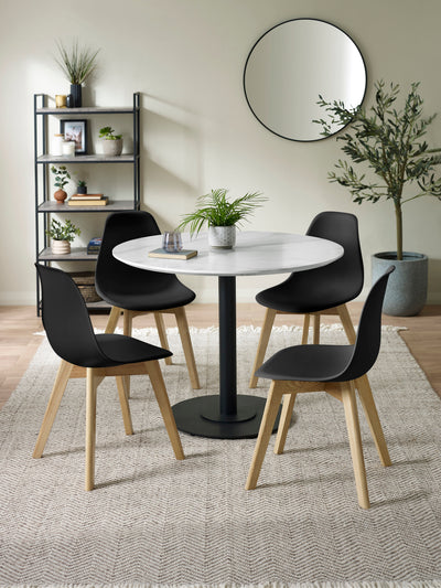 Set of 2 Agatha Black Plastic Dining Chairs with Wooden Legs
