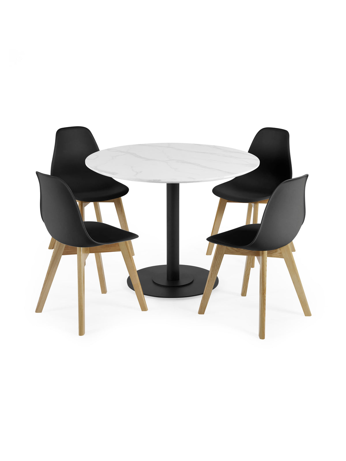 Set of 2 Agatha Black Plastic Dining Chairs with Wooden Legs