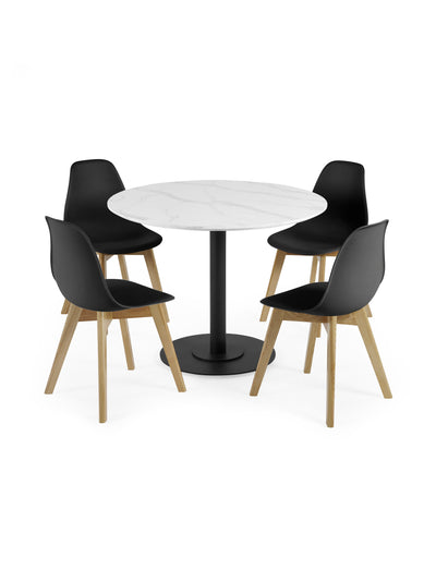 Set of 2 Agatha Black Plastic Dining Chairs with Wooden Legs