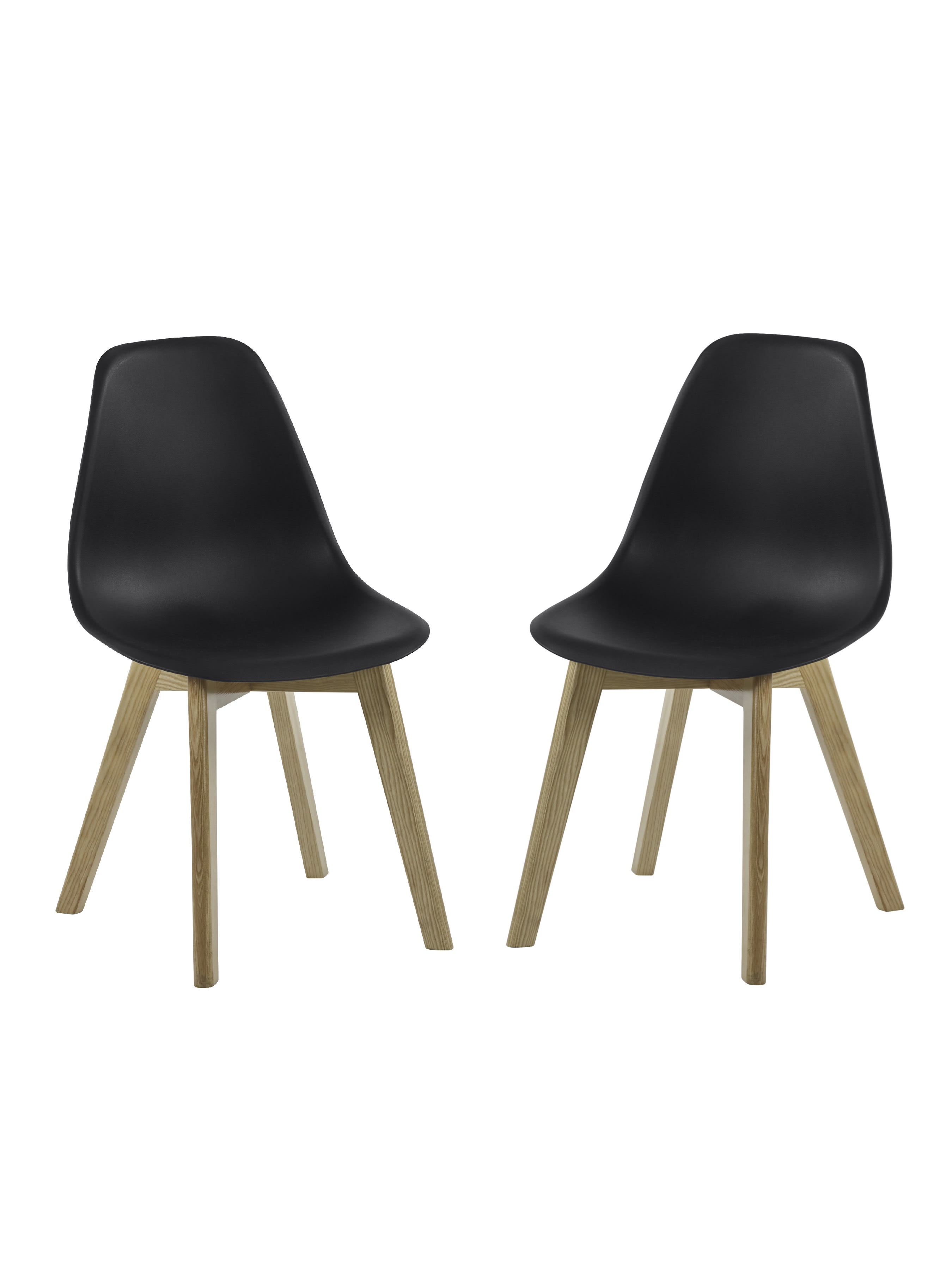 Set of 2 Agatha Black Plastic Dining Chairs with Wooden Legs