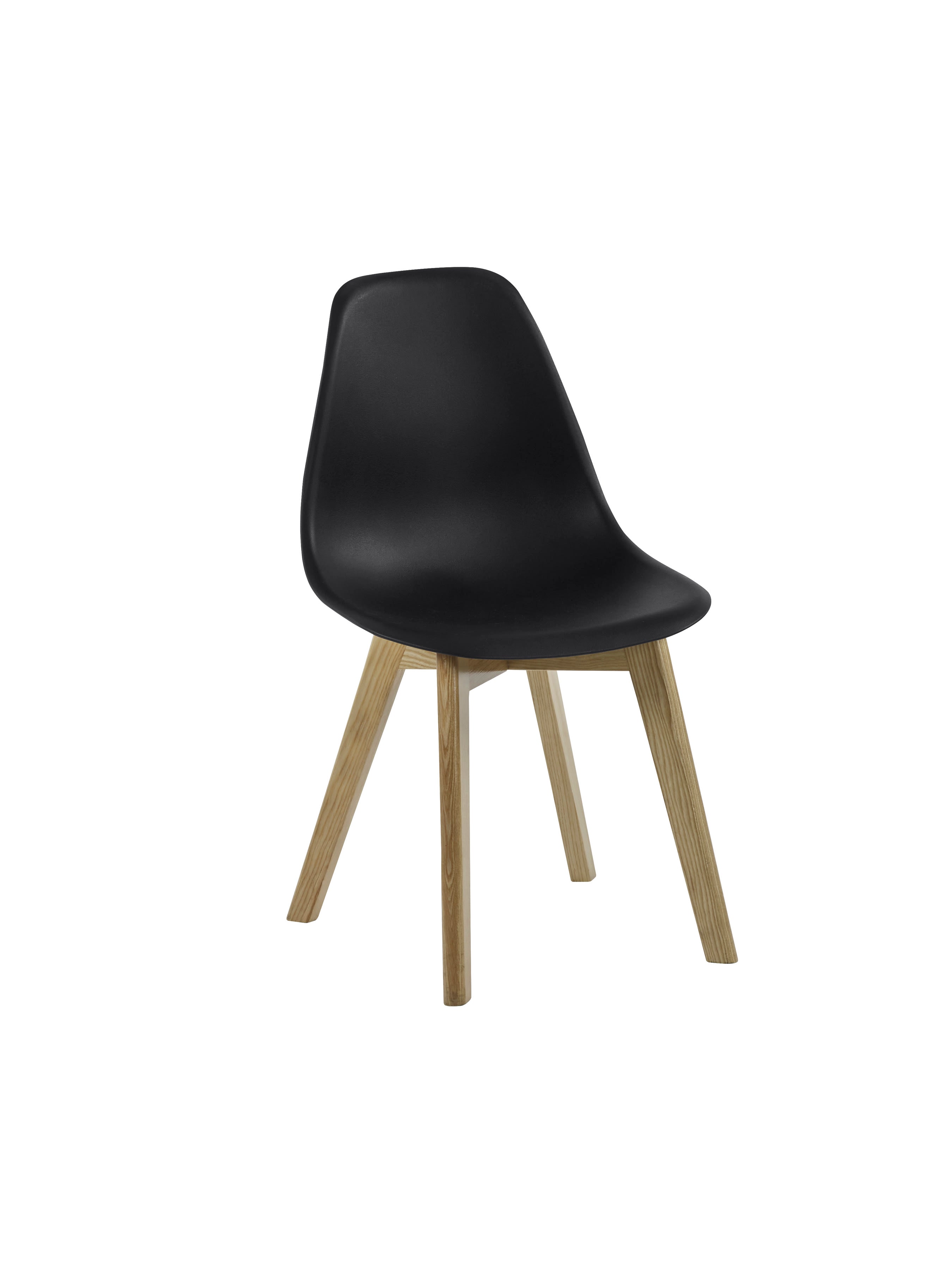 Set of 2 Agatha Black Plastic Dining Chairs with Wooden Legs