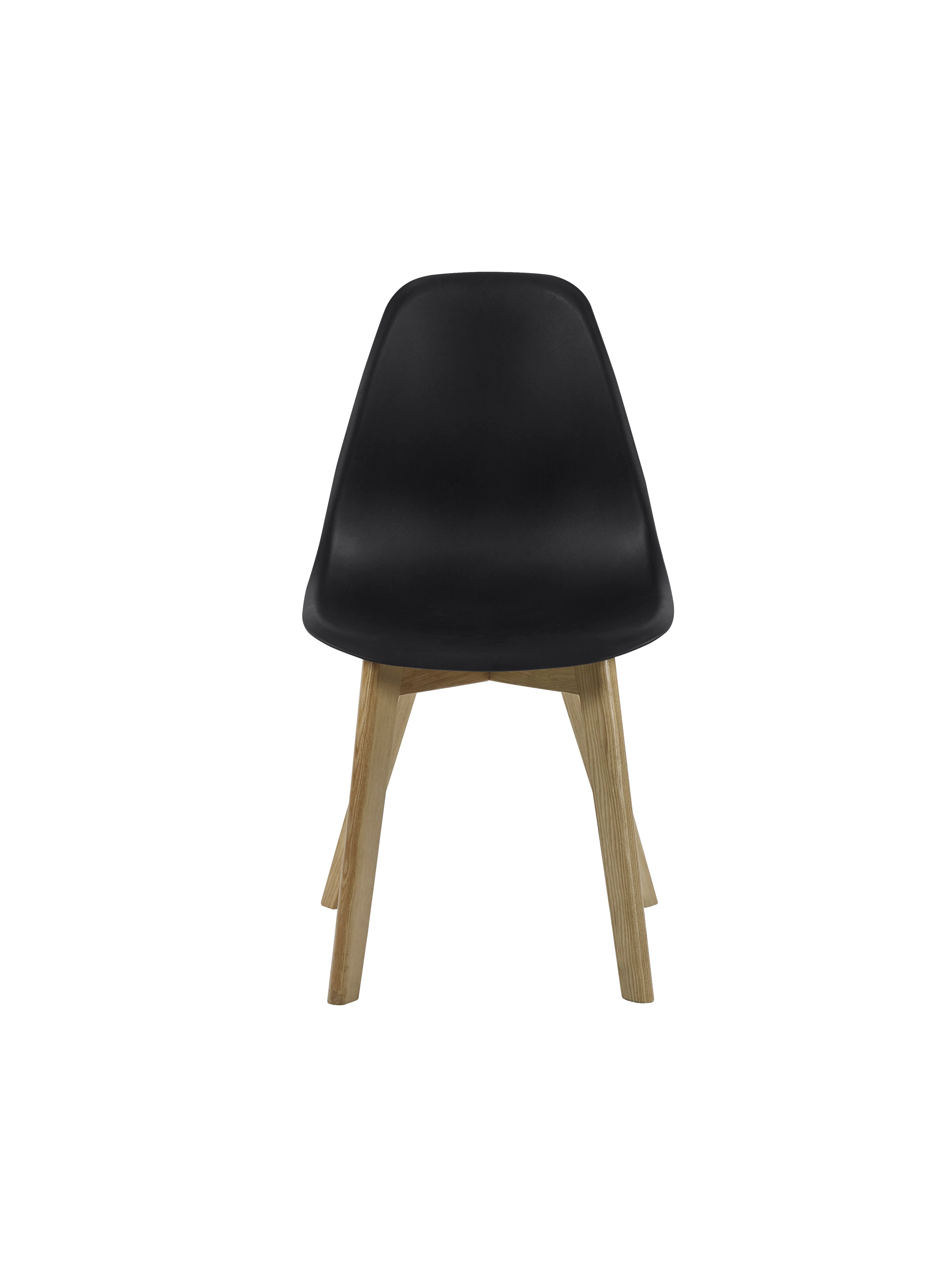 Set of 2 Agatha Black Plastic Dining Chairs with Wooden Legs