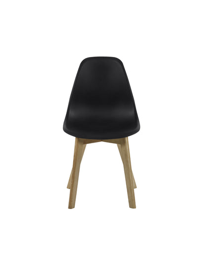 Set of 2 Agatha Black Plastic Dining Chairs with Wooden Legs