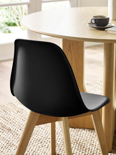 Set of 2 Agatha Black Plastic Dining Chairs with Wooden Legs
