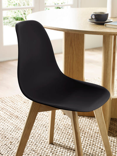 Set of 2 Agatha Black Plastic Dining Chairs with Wooden Legs