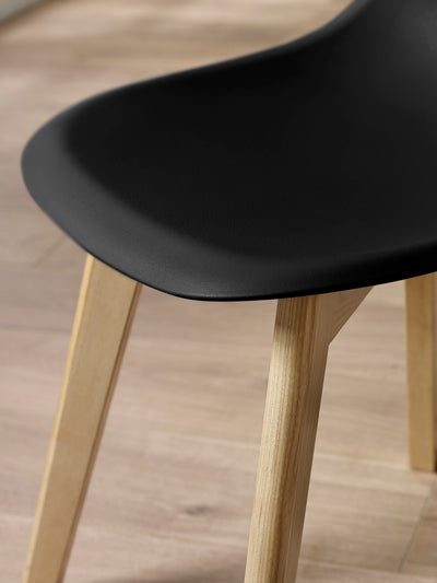 Set of 2 Agatha Black Plastic Dining Chairs with Wooden Legs