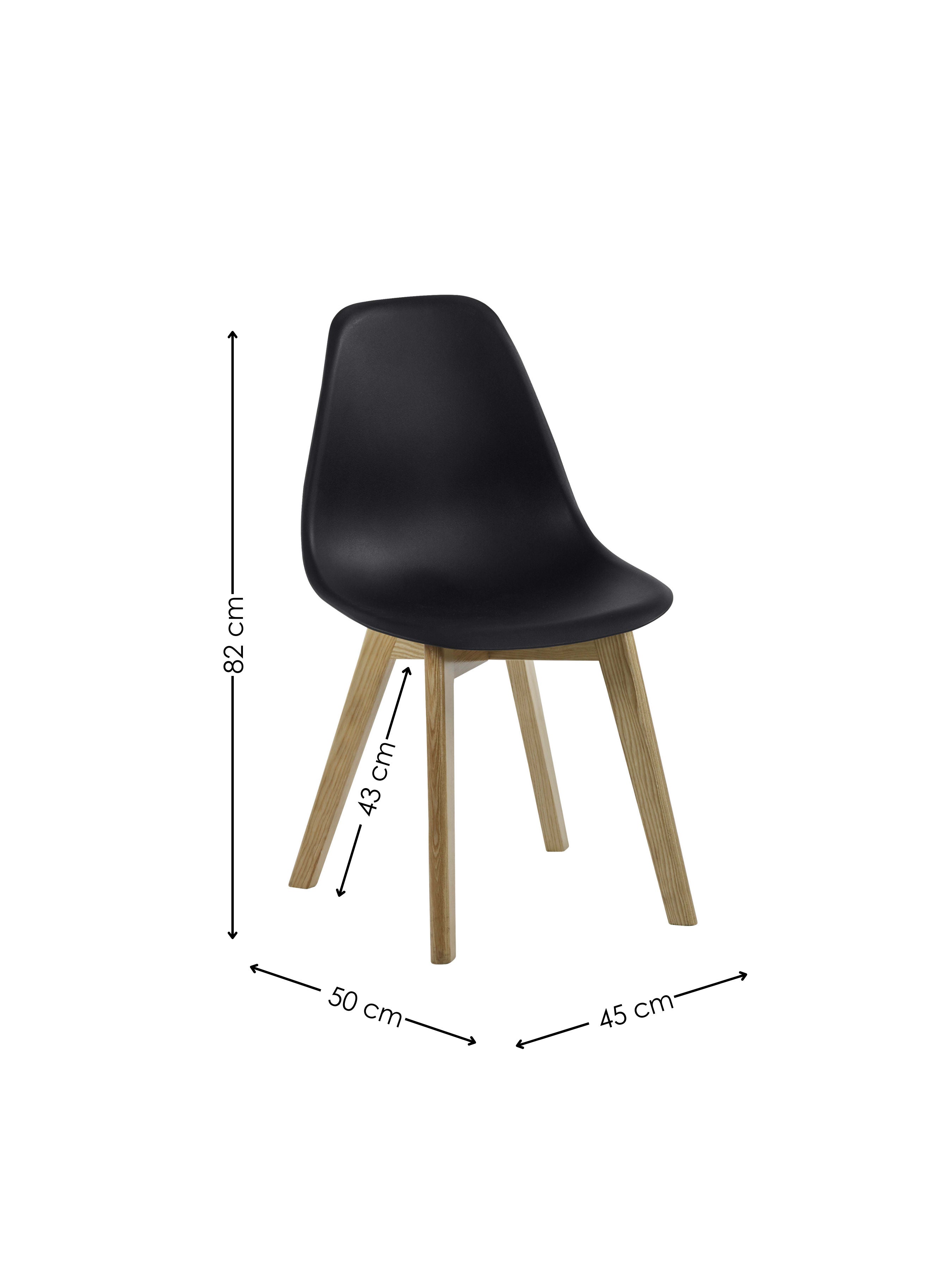 Set of 2 Agatha Black Plastic Dining Chairs with Wooden Legs