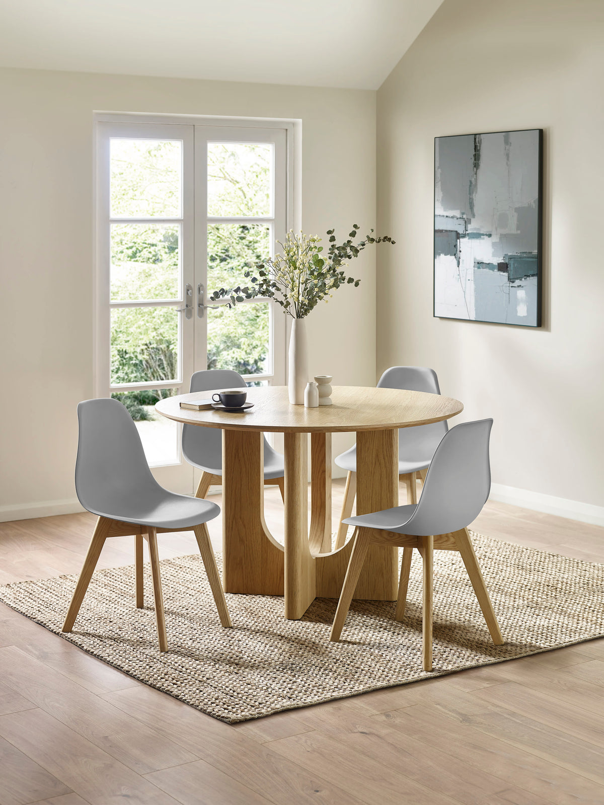 Set of 2 Agatha Grey Plastic Dining Chairs with Wooden Legs