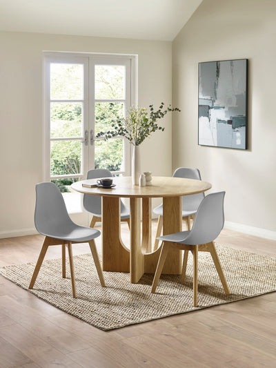 Set of 2 Agatha Grey Plastic Dining Chairs with Wooden Legs