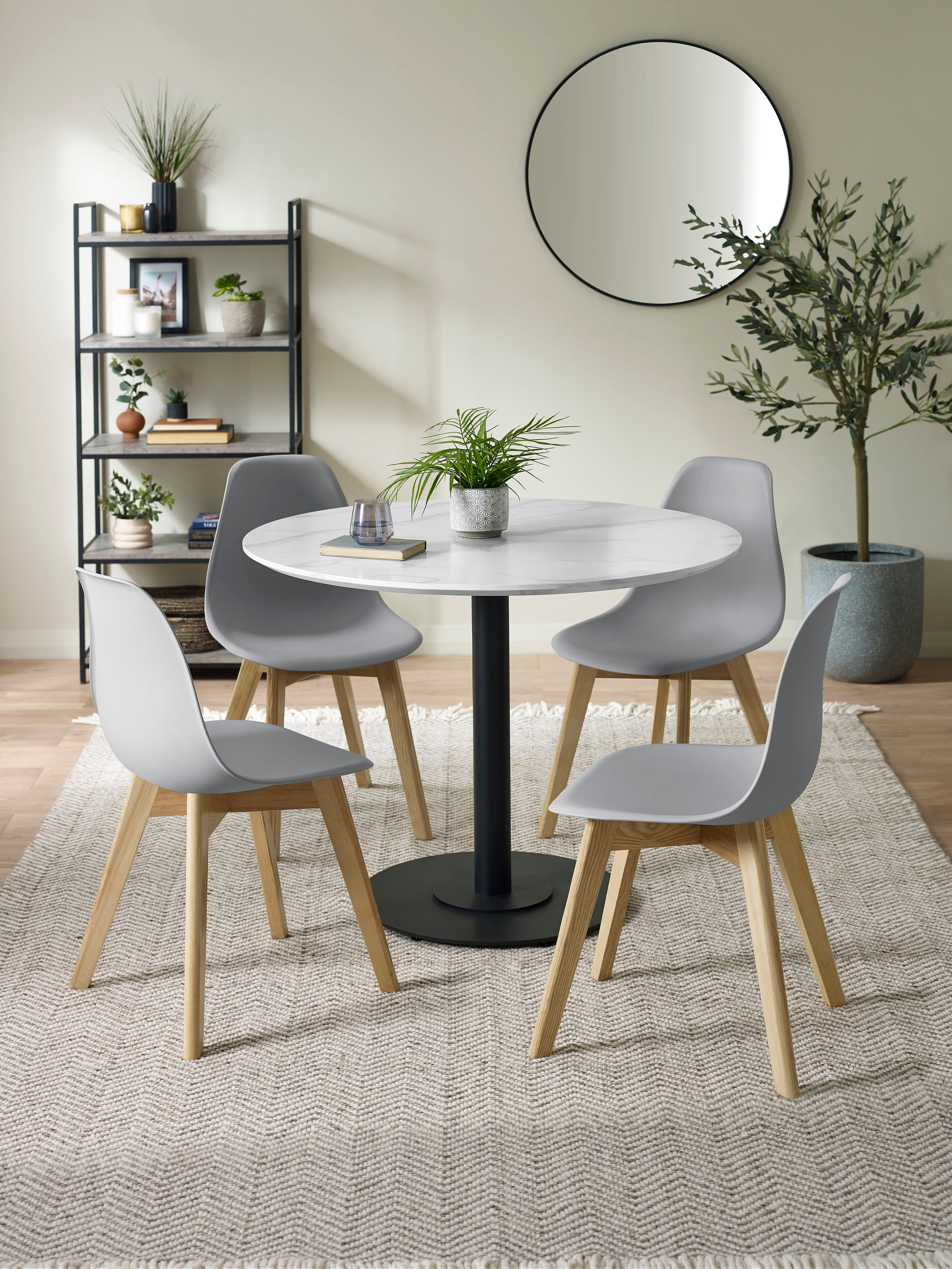 Set of 2 Agatha Grey Plastic Dining Chairs with Wooden Legs