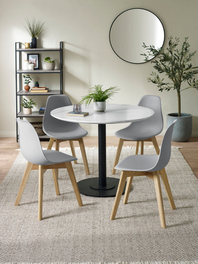 Set of 2 Agatha Grey Plastic Dining Chairs with Wooden Legs