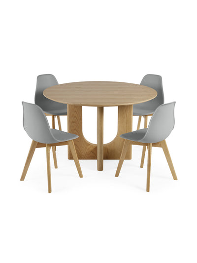 Set of 2 Agatha Grey Plastic Dining Chairs with Wooden Legs