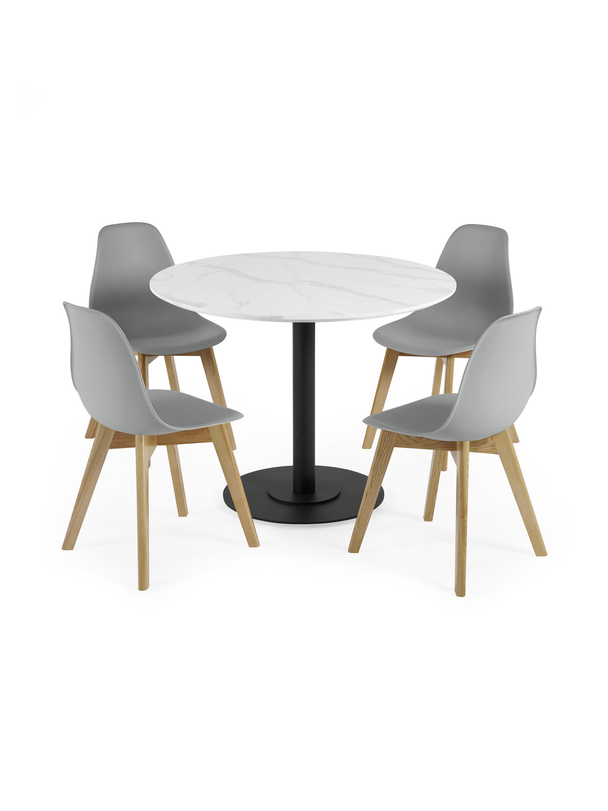Set of 2 Agatha Grey Plastic Dining Chairs with Wooden Legs