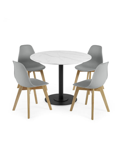 Set of 2 Agatha Grey Plastic Dining Chairs with Wooden Legs