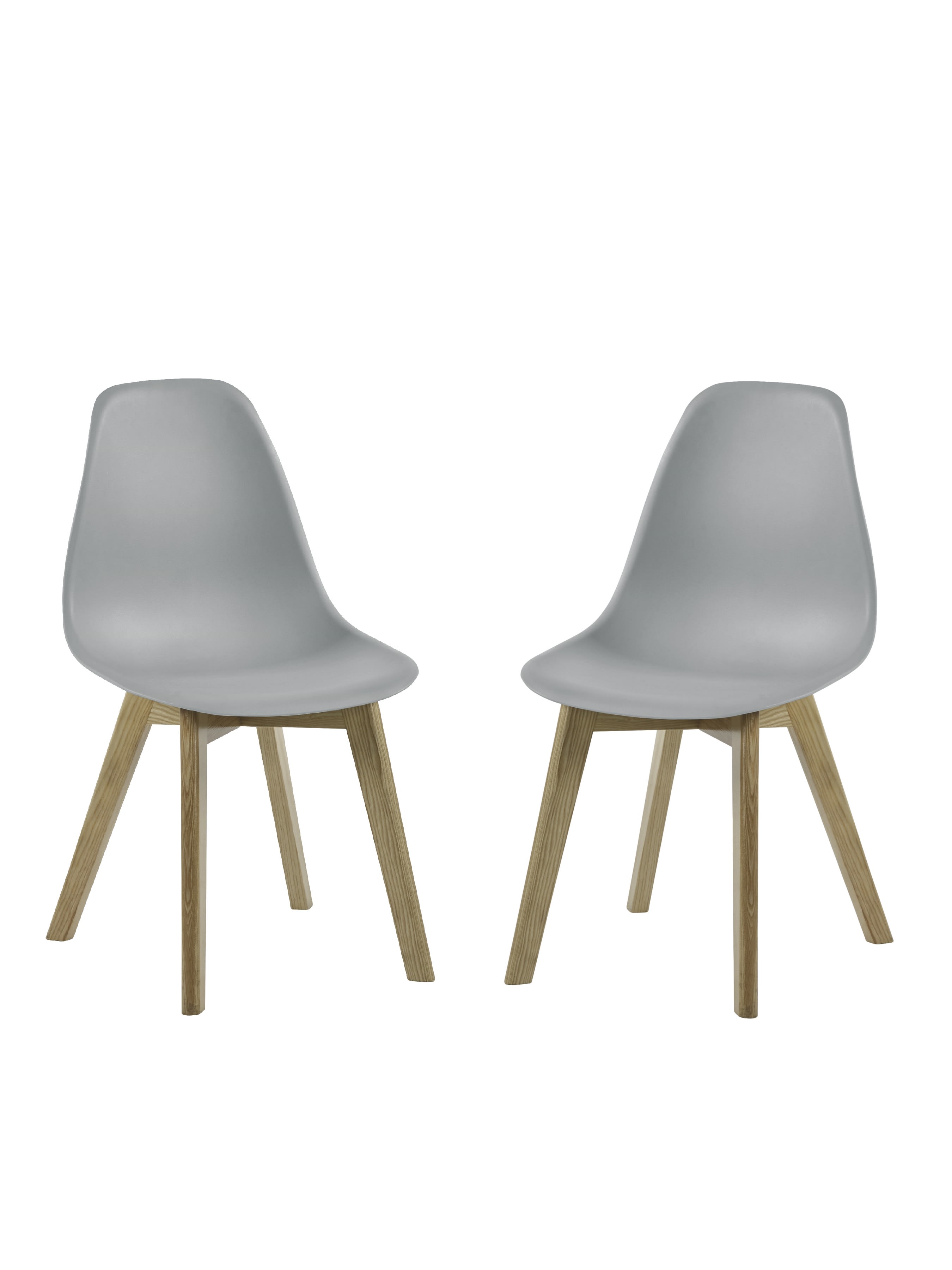 Set of 2 Agatha Grey Plastic Dining Chairs with Wooden Legs
