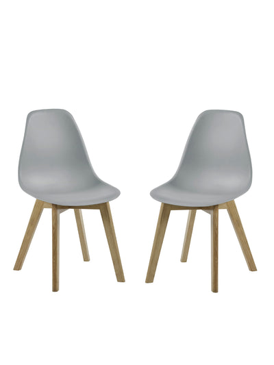 Set of 2 Agatha Grey Plastic Dining Chairs with Wooden Legs