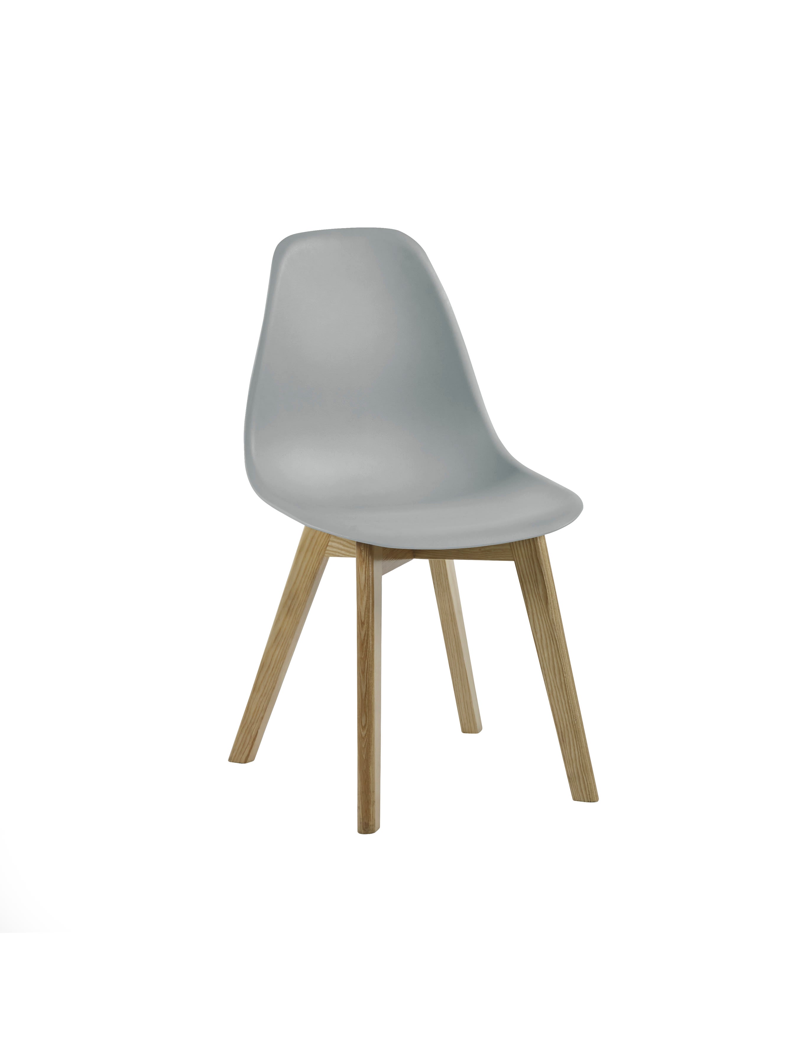 Set of 2 Agatha Grey Plastic Dining Chairs with Wooden Legs