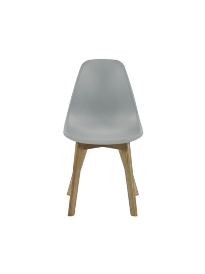 Set of 2 Agatha Grey Plastic Dining Chairs with Wooden Legs