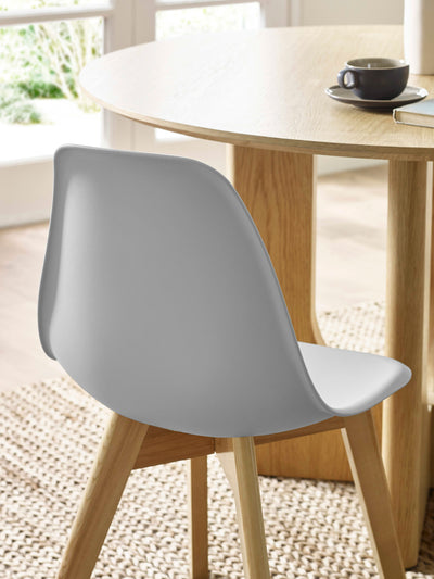 Set of 2 Agatha Grey Plastic Dining Chairs with Wooden Legs