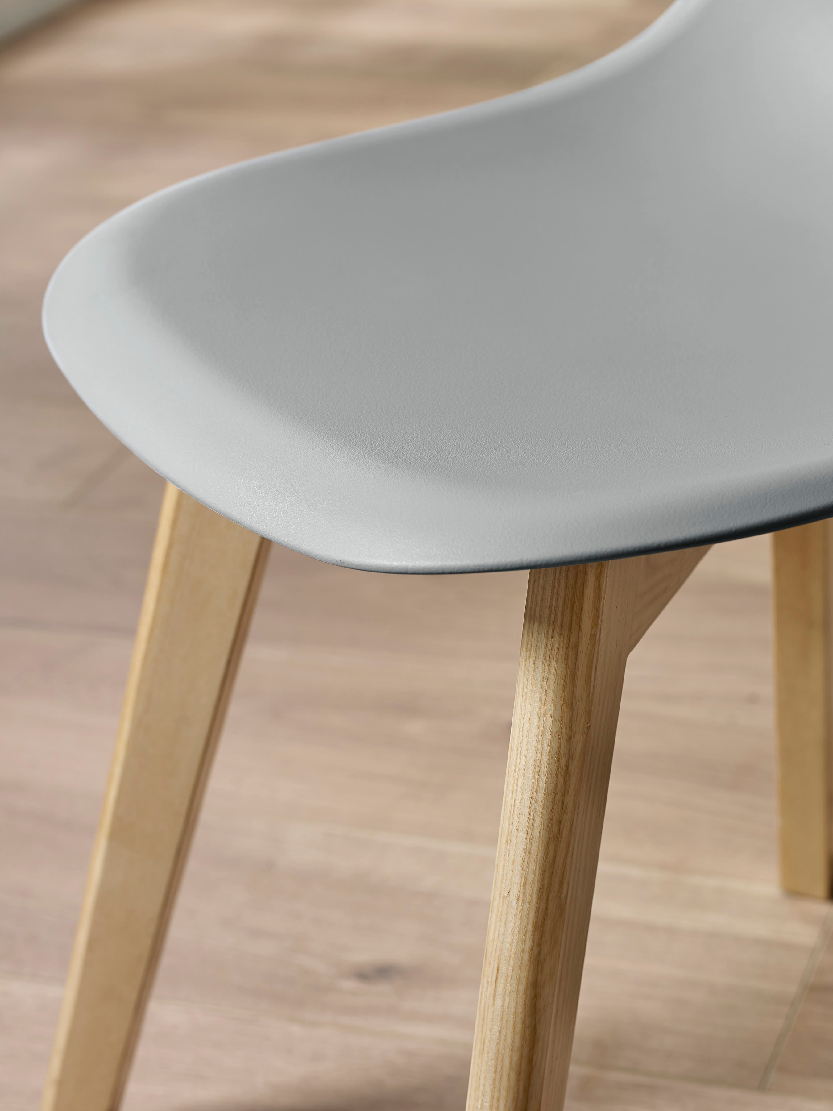 Set of 2 Agatha Grey Plastic Dining Chairs with Wooden Legs