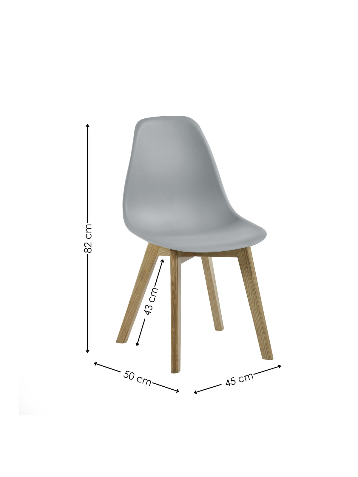 Set of 2 Agatha Grey Plastic Dining Chairs with Wooden Legs