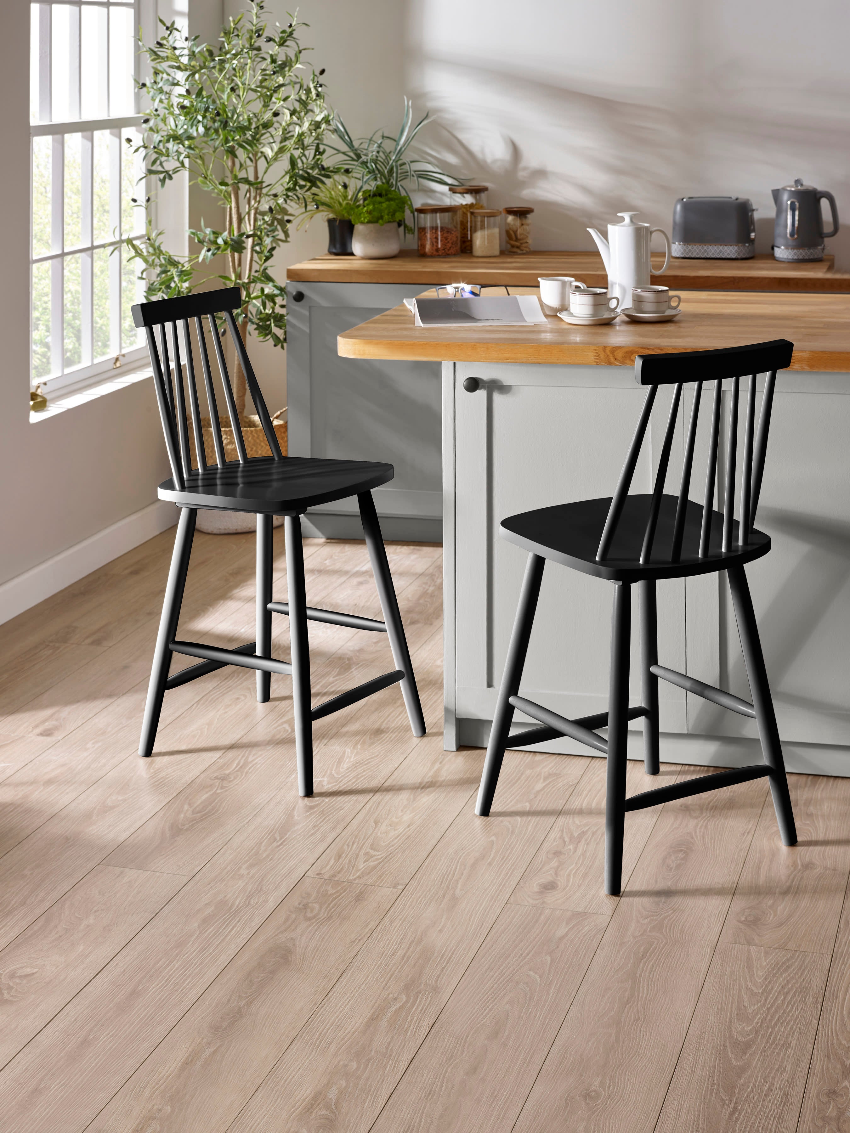 Alassio Black Spindle Back 112cm Solid Wood Bar Stool