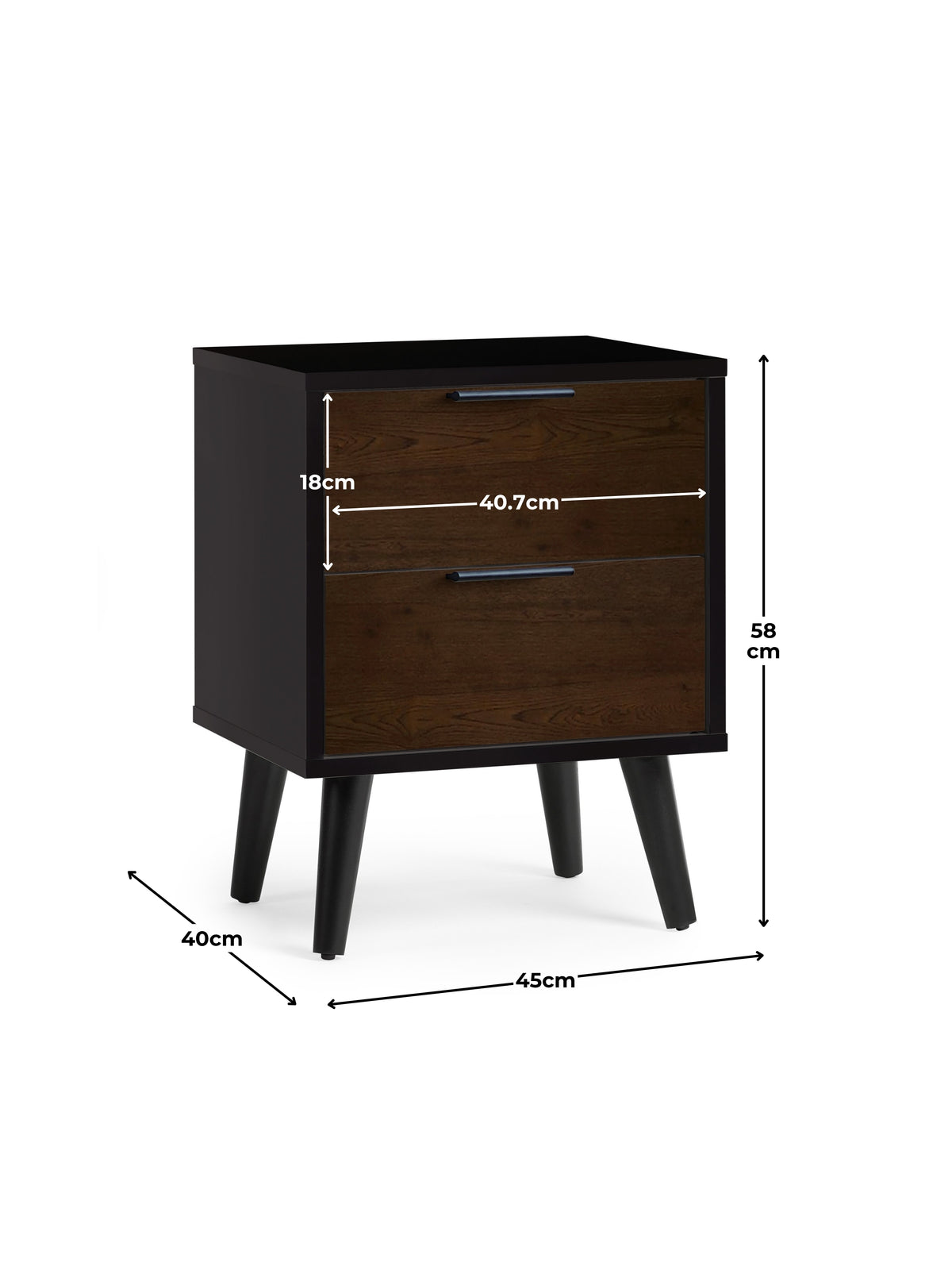 Alba 2 Drawer Bedside - Walnut/Black