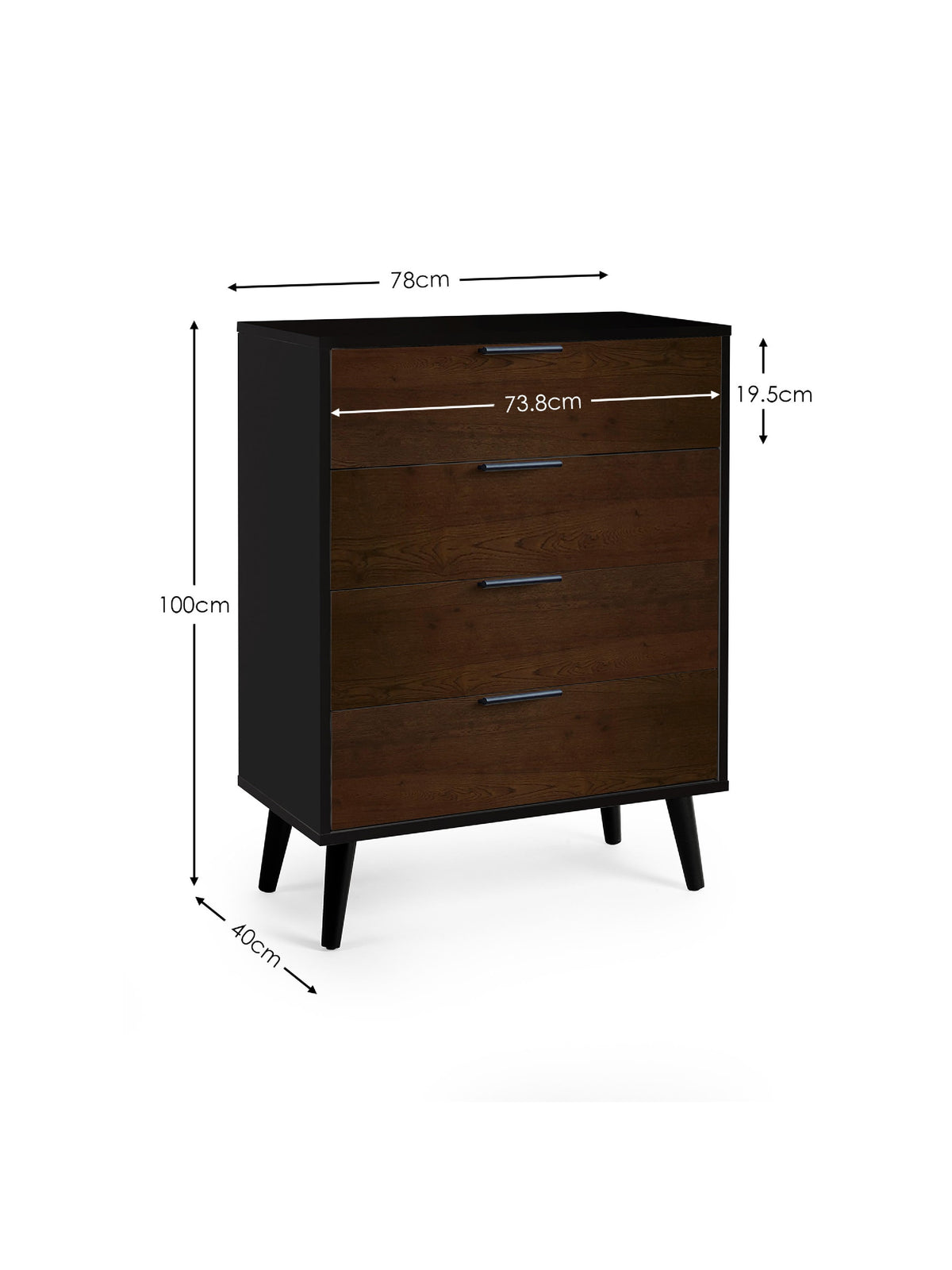 Alba 4 Drawer Wide Chest - Walnut/Black