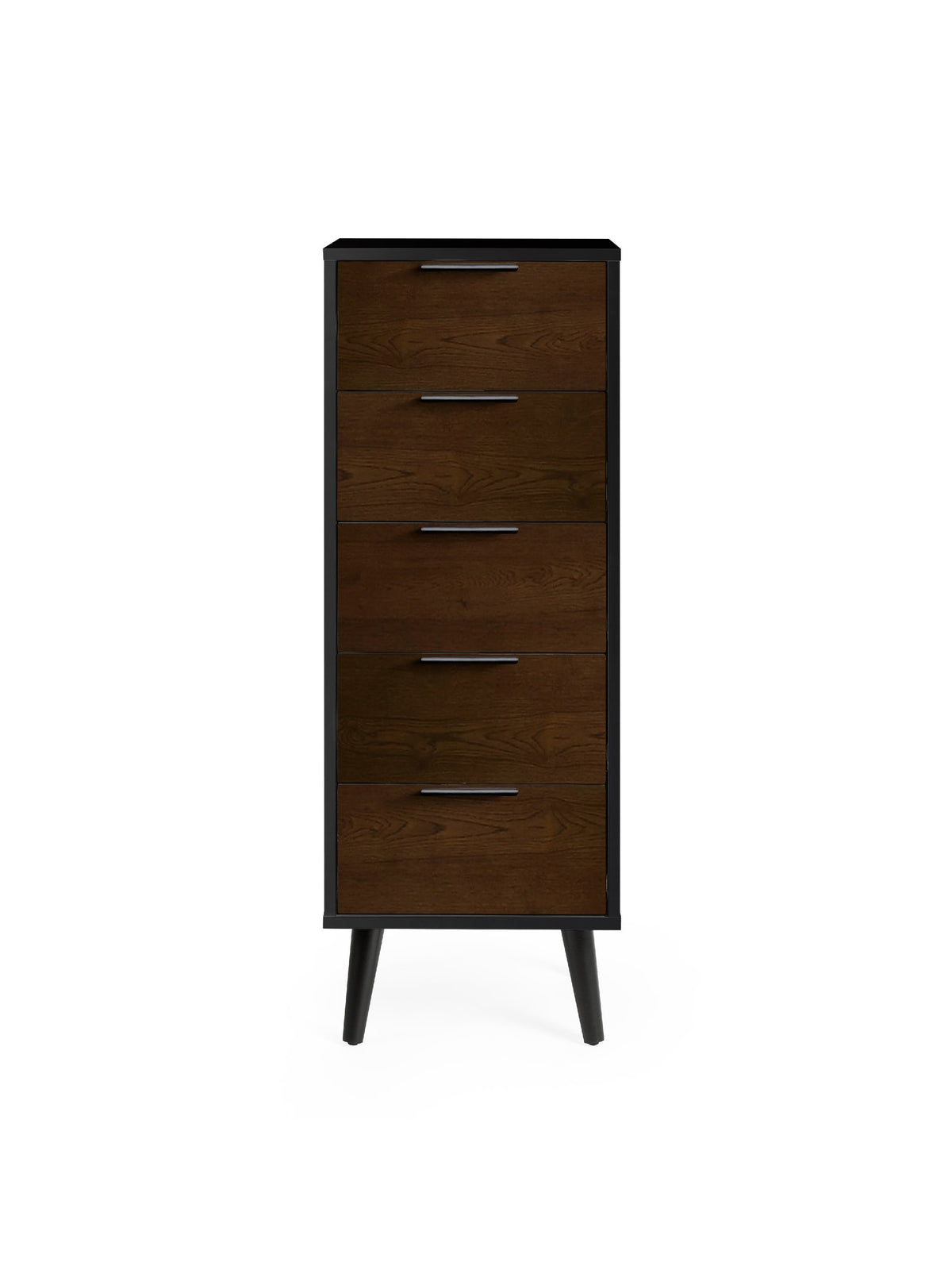 Alba 5 Drawer Narrow Chest - Walnut/Black