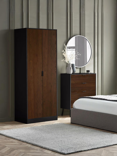 Alba 2 Door Wardrobe - Walnut/Black