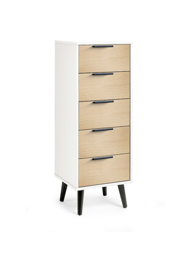 Alba 5 Drawer Narrow Chest - White/Oak