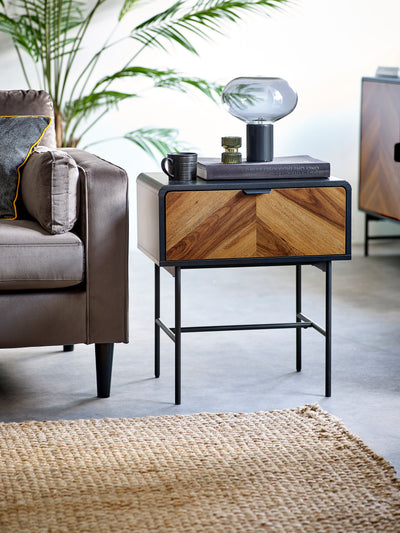 Alvin Black and Natural Wood‑effect 1 Drawer Lamp Table