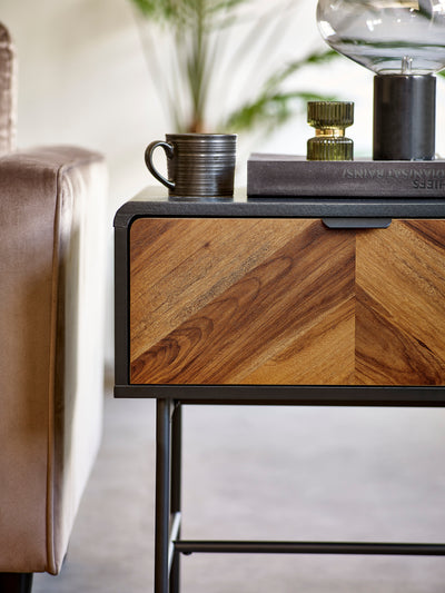 Alvin Black and Natural Wood‑effect 1 Drawer Lamp Table