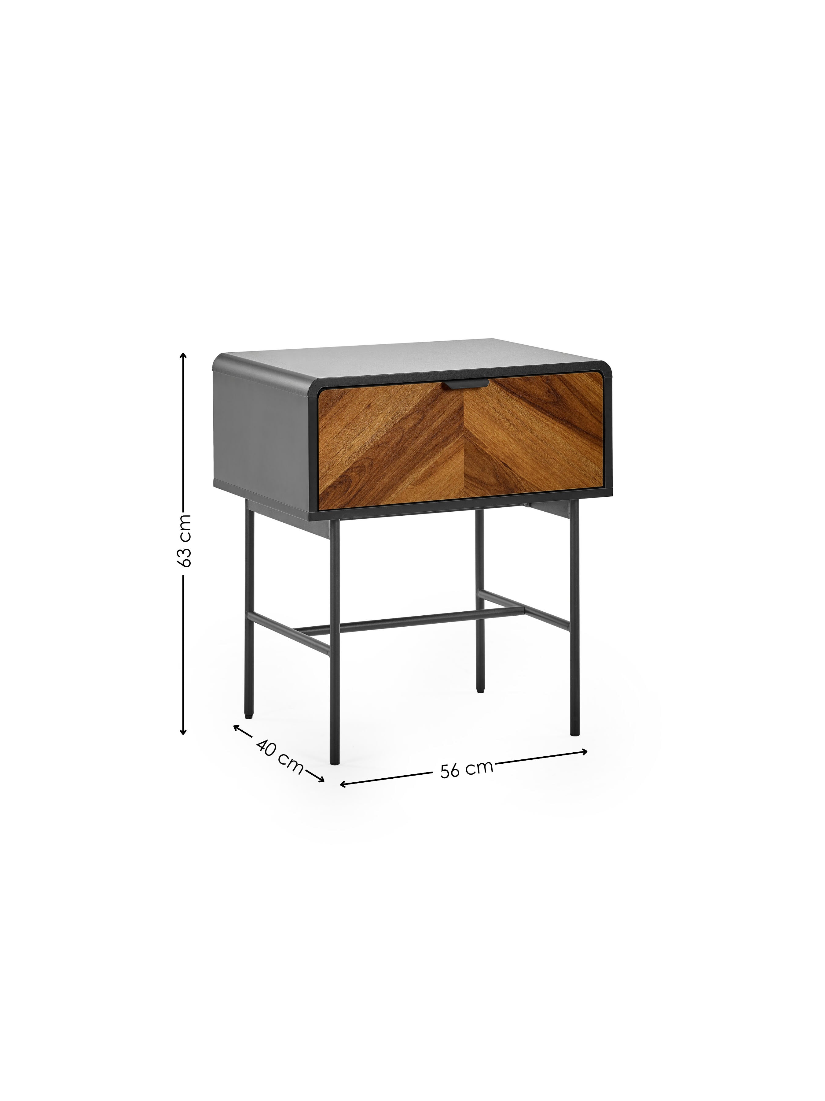 Alvin Black and Natural Wood‑effect 1 Drawer Lamp Table