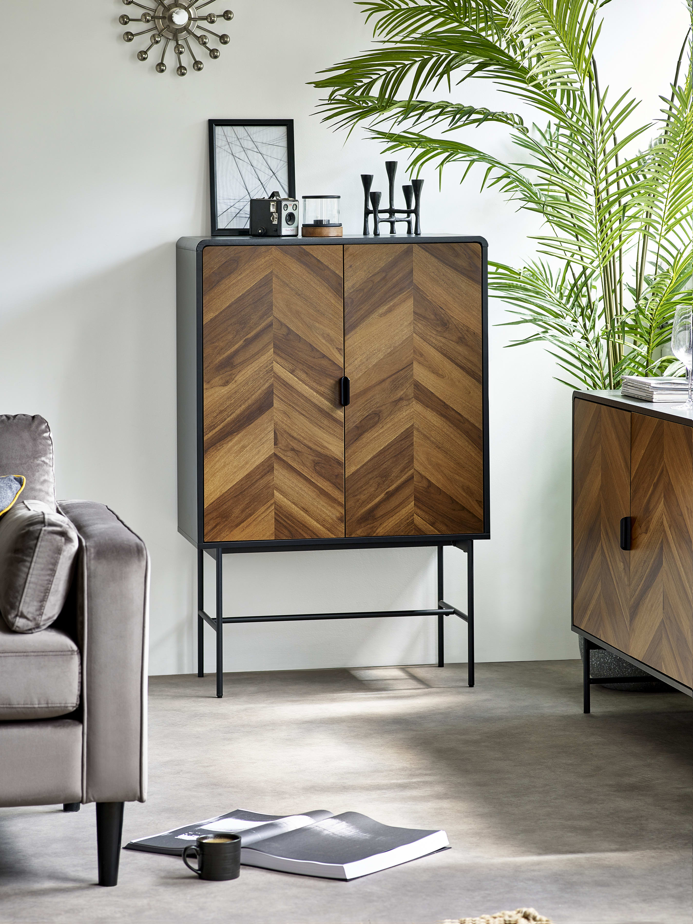 Alvin Black and Natural Wood‑Effect 2 Door Storage Cabinet