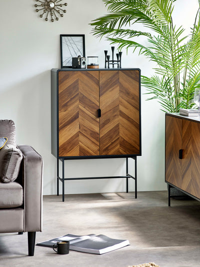 Alvin Black and Natural Wood‑Effect 2 Door Storage Cabinet
